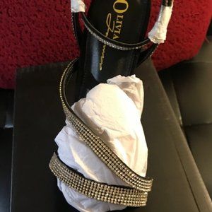 WOMEN BLACK SUEDE OPEN TOE  SIZE 8 HIGH HEEL SHOE